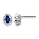 14k White Gold 1/5 carat Lab Grown Diamond VS/SI+ G+ and Oval Created Sapphire Halo Post Earrings